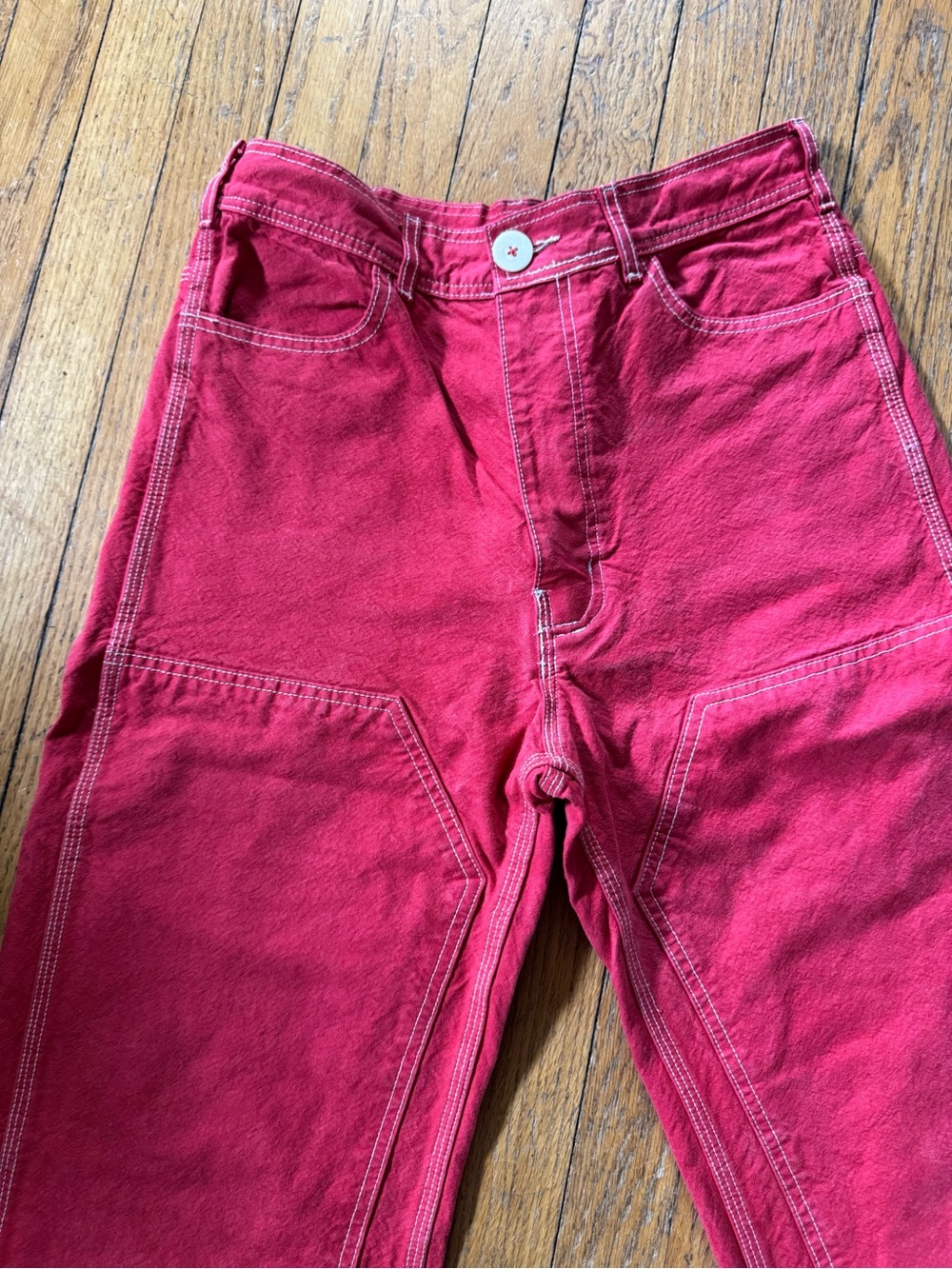 Jesse Kamm red patch pants with white stitching - size 8 - Picture 4 of 5